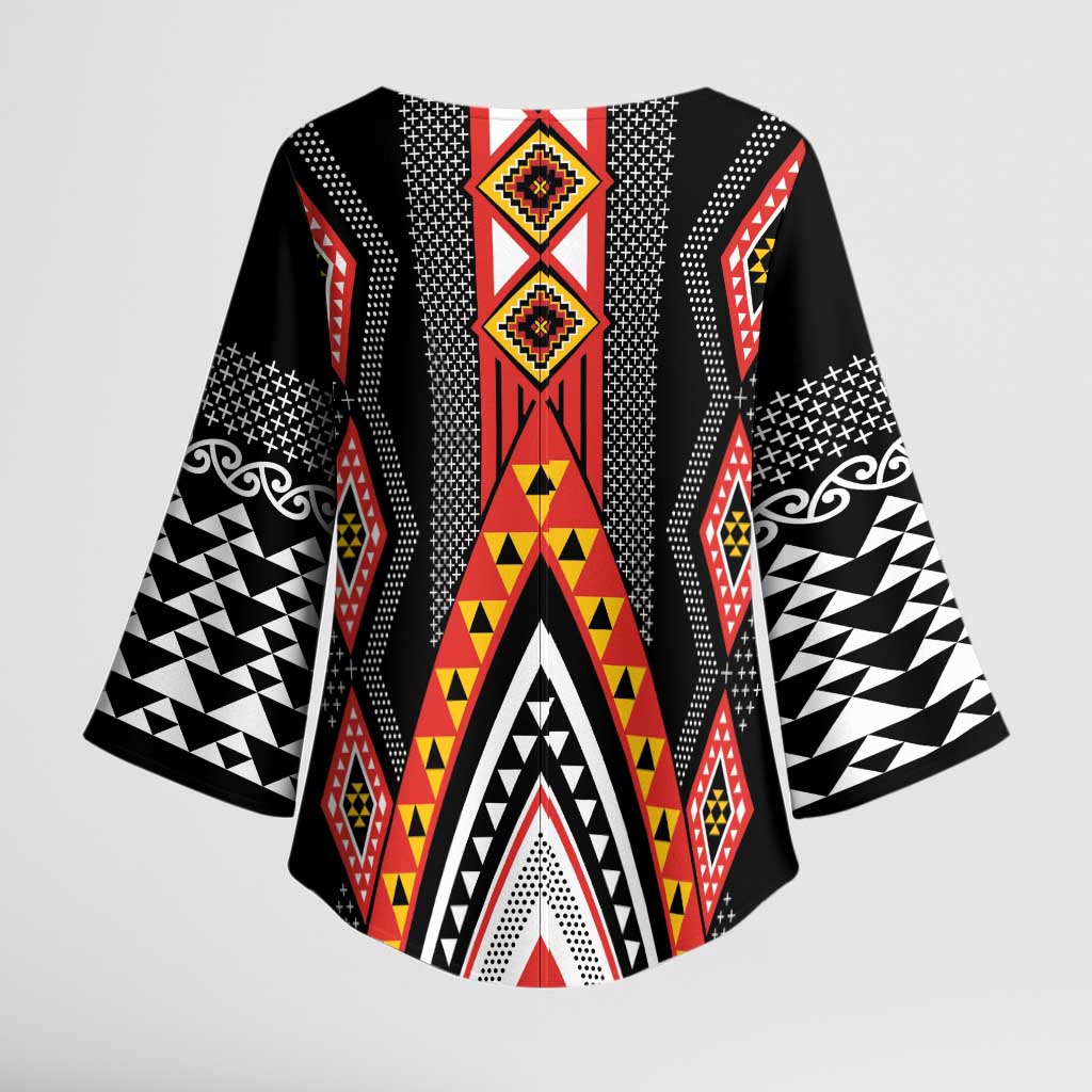 Niho Taniwha Taniko Motif Kimono Sleeve Blouse LT9 - Polynesian Pride
