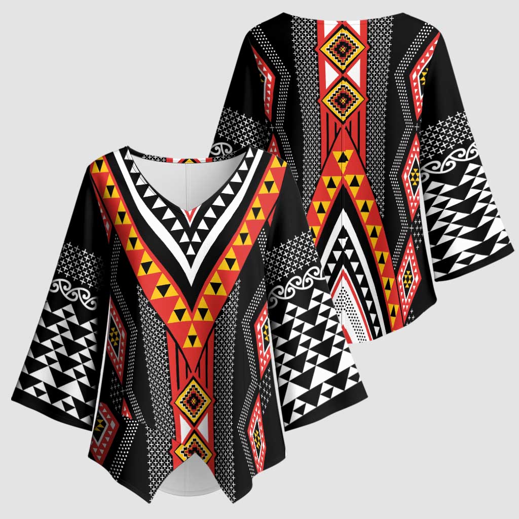 Niho Taniwha Taniko Motif Kimono Sleeve Blouse LT9 - Polynesian Pride