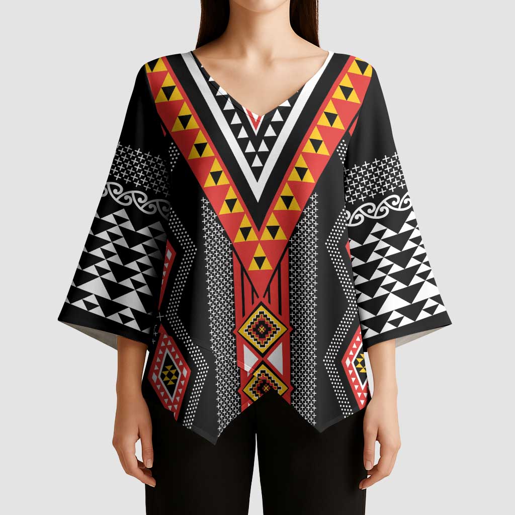 Niho Taniwha Taniko Motif Kimono Sleeve Blouse LT9 - Polynesian Pride