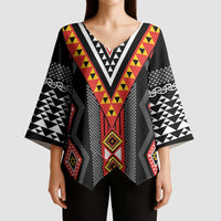Niho Taniwha Taniko Motif Kimono Sleeve Blouse LT9 - Polynesian Pride