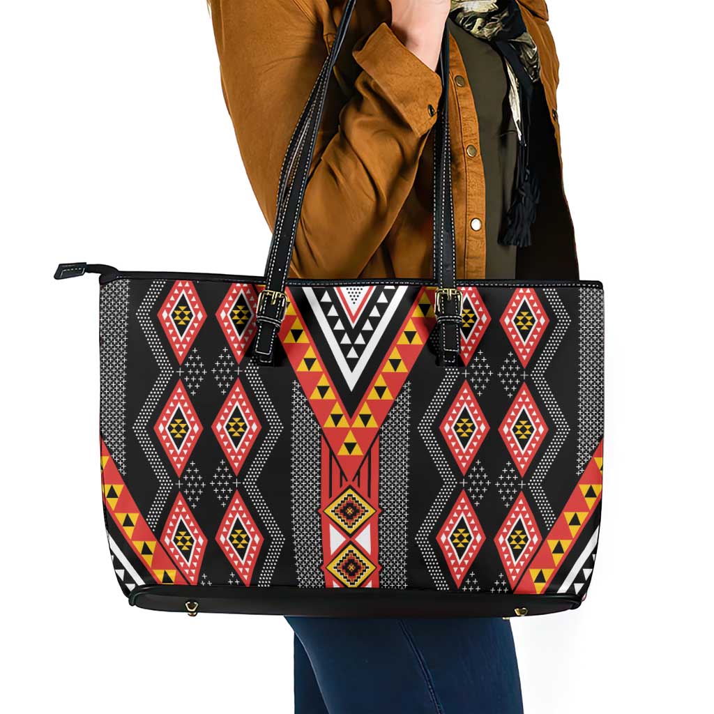 Niho Taniwha Taniko Motif Leather Tote Bag