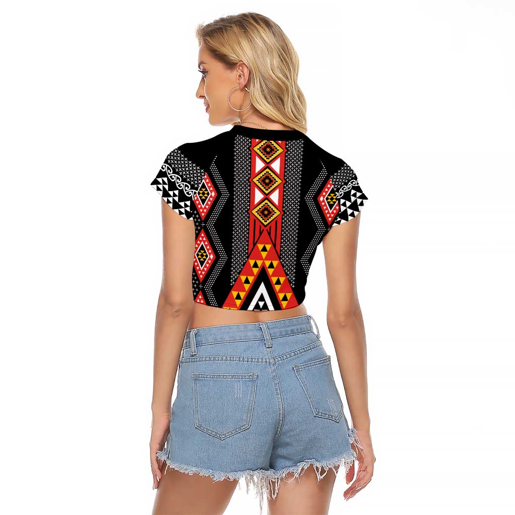 Niho Taniwha Taniko Motif Raglan Cropped T Shirt LT9 - Polynesian Pride