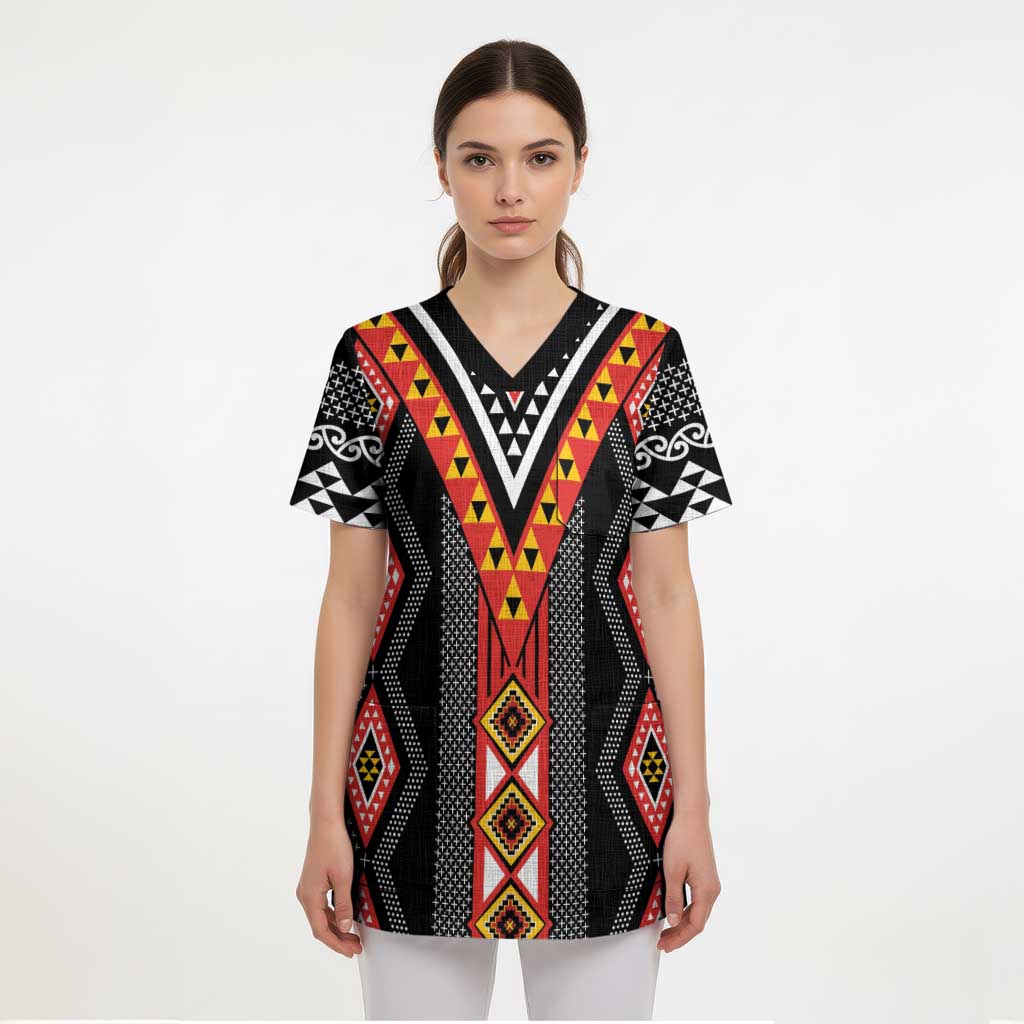 Niho Taniwha Taniko Motif Scrub Top - Polynesian Pride
