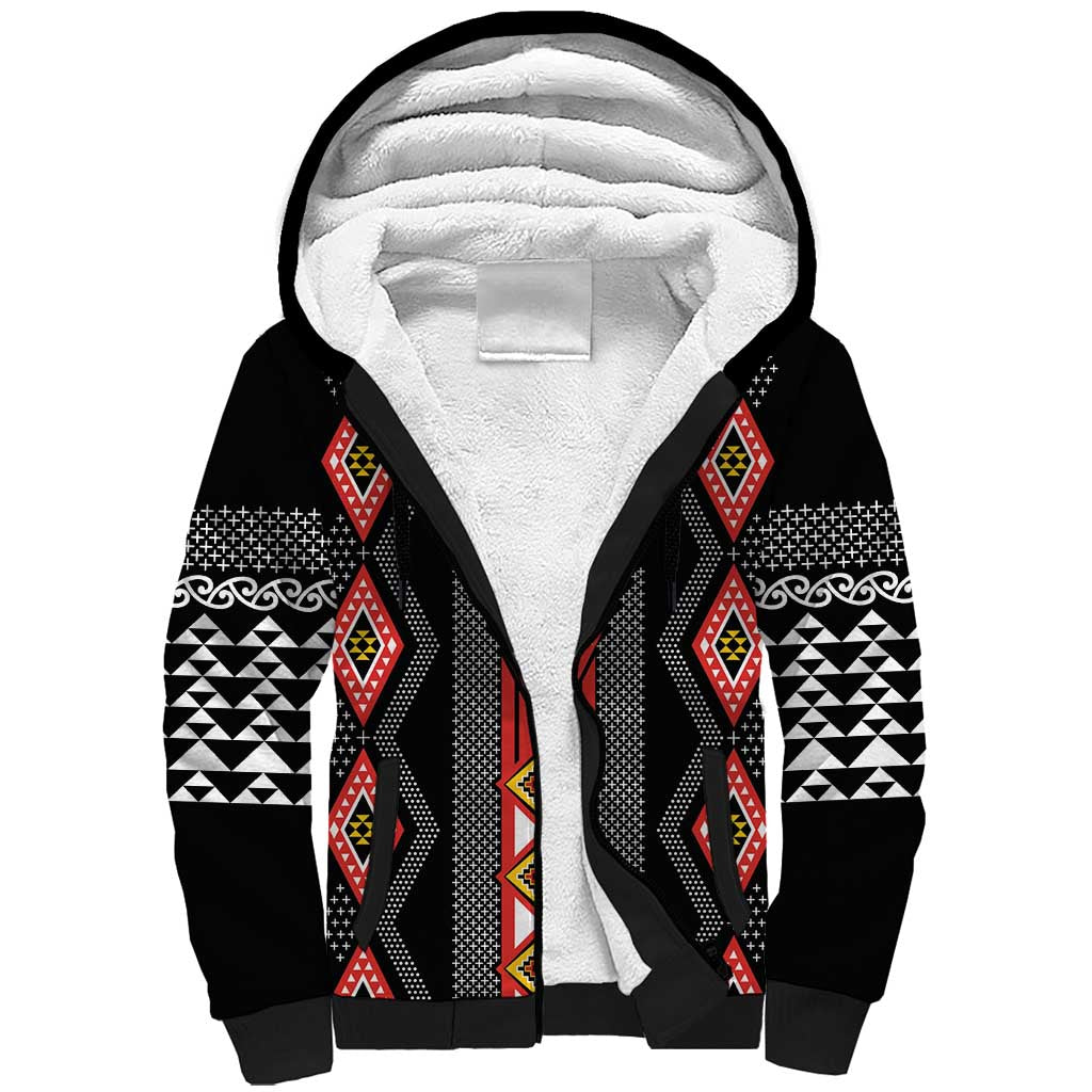 Niho Taniwha Taniko Motif Sherpa Hoodie LT9 Unisex Red - Polynesian Pride