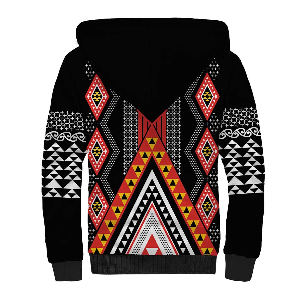 Niho Taniwha Taniko Motif Sherpa Hoodie LT9 - Polynesian Pride