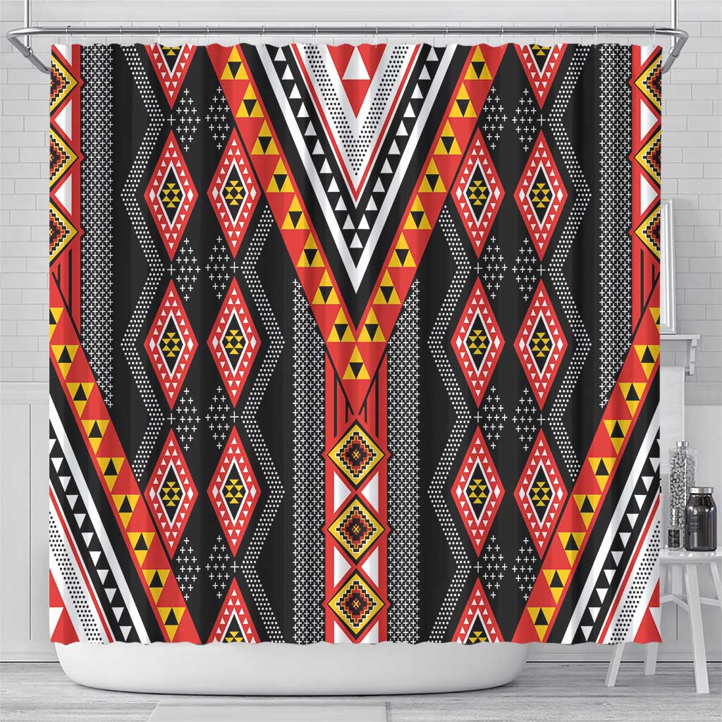 Niho Taniwha Taniko Motif Shower Curtain