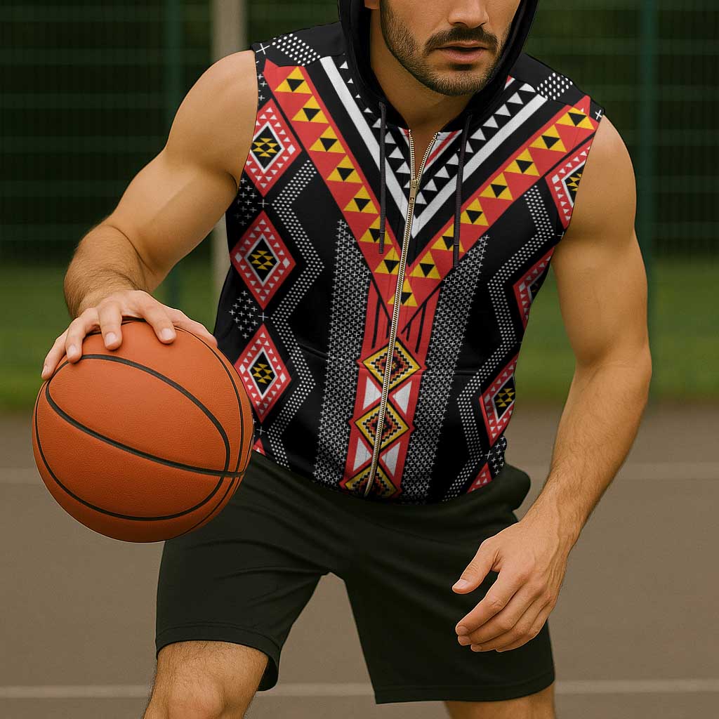 Niho Taniwha Taniko Motif Sleeveless Zip Hoodie - Polynesian Pride