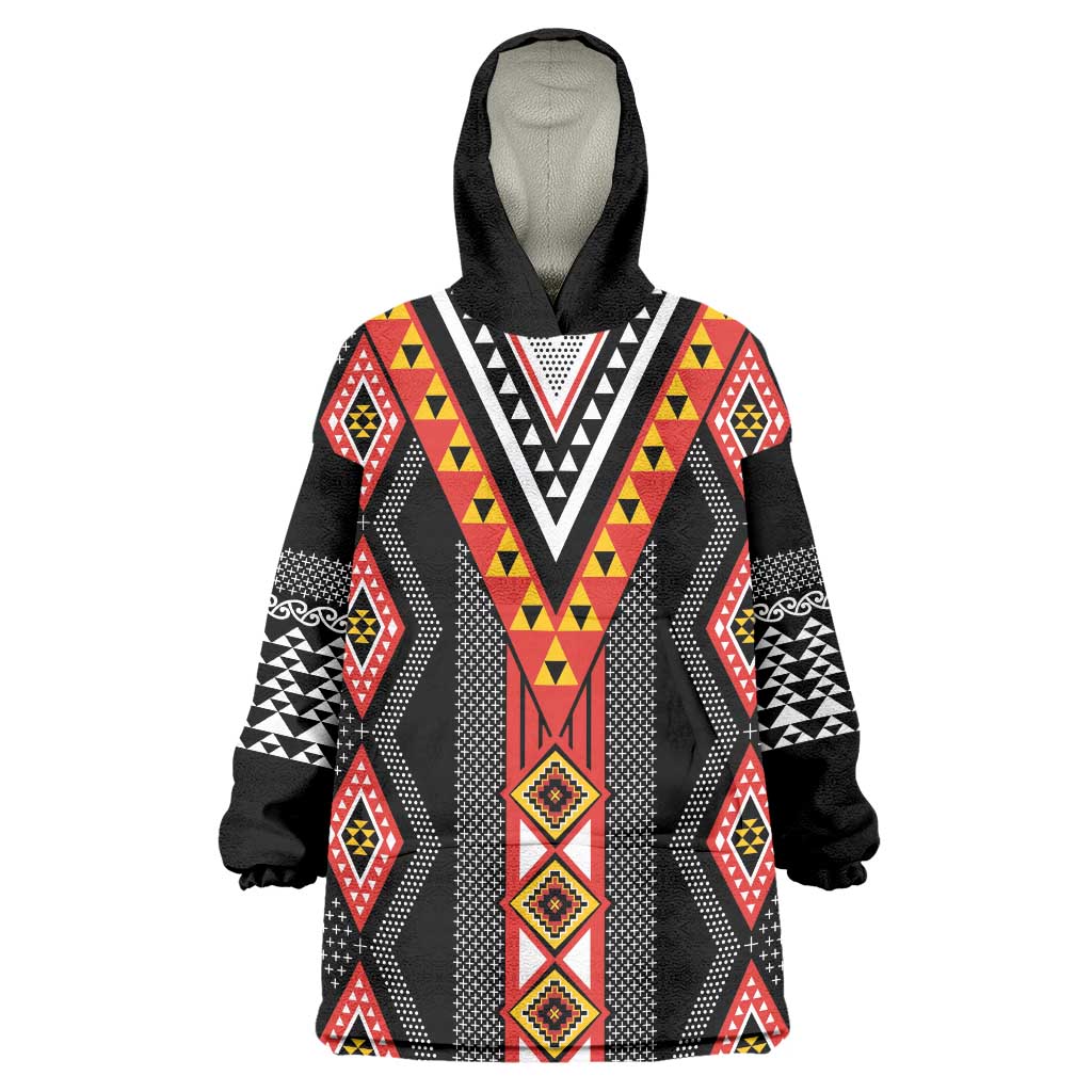 Niho Taniwha Taniko Motif Wearable Blanket Hoodie LT9 One Size Red - Polynesian Pride