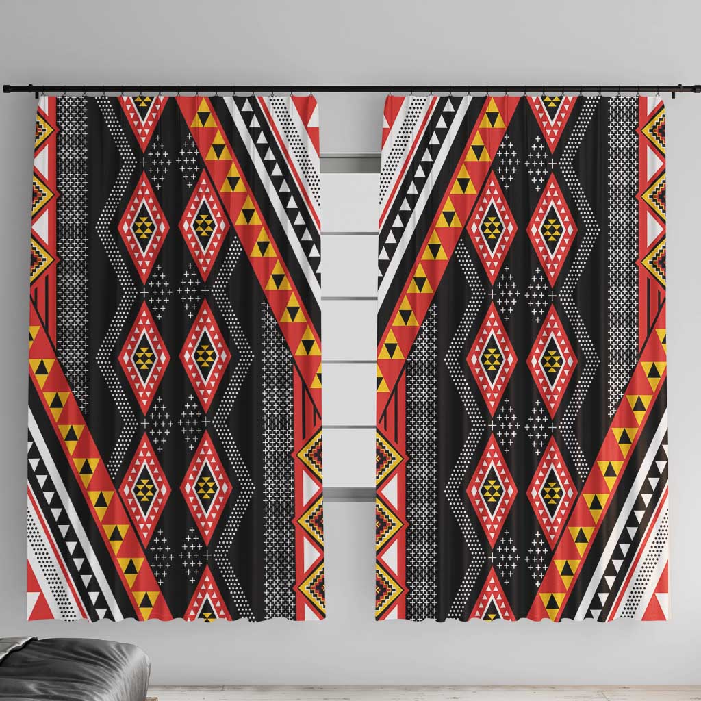 Niho Taniwha Taniko Motif Window Curtain LT9 With Hooks Red - Polynesian Pride