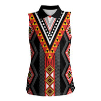 Niho Taniwha Taniko Motif Women Sleeveless Polo Shirt LT9 Female Red - Polynesian Pride