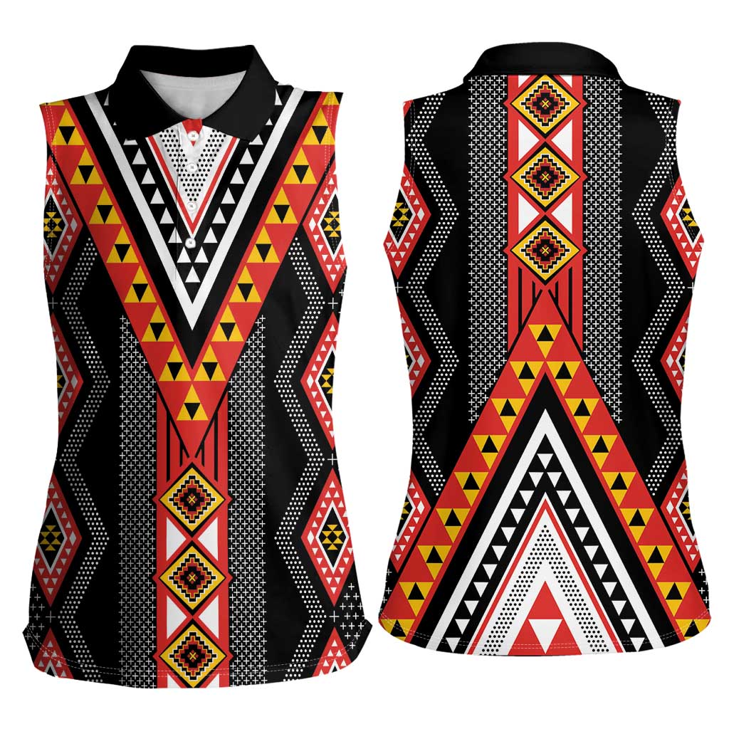 Niho Taniwha Taniko Motif Women Sleeveless Polo Shirt LT9 - Polynesian Pride