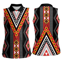 Niho Taniwha Taniko Motif Women Sleeveless Polo Shirt LT9 - Polynesian Pride