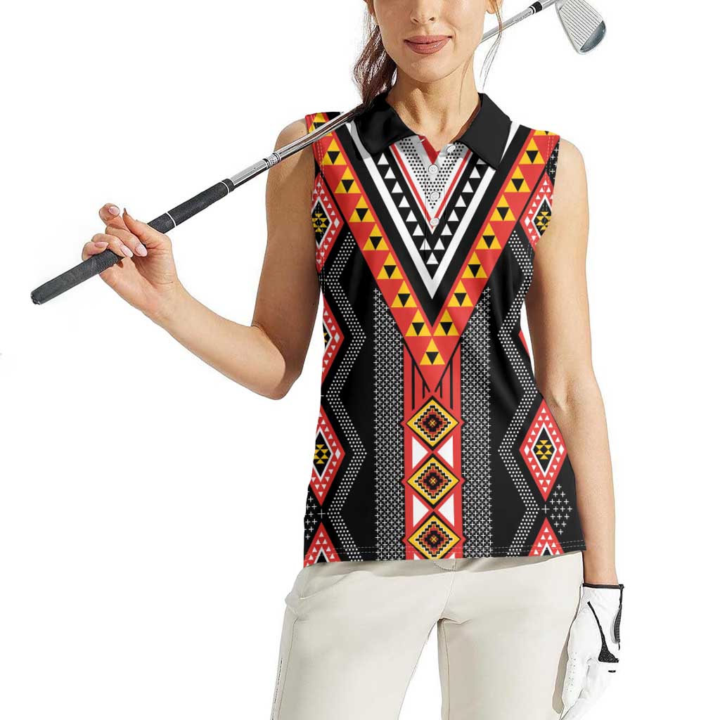Niho Taniwha Taniko Motif Women Sleeveless Polo Shirt LT9 - Polynesian Pride