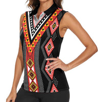 Niho Taniwha Taniko Motif Women Sleeveless Polo Shirt LT9 - Polynesian Pride