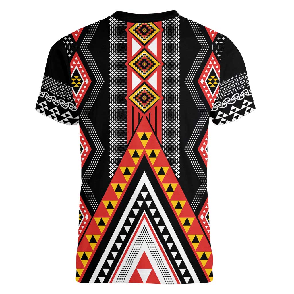 Niho Taniwha Taniko Motif Women V-Neck T-Shirt LT9 - Polynesian Pride