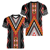 Niho Taniwha Taniko Motif Women V-Neck T-Shirt LT9 - Polynesian Pride