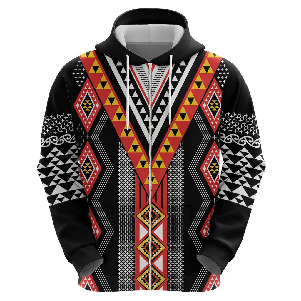 Niho Taniwha Taniko Motif Zip Hoodie