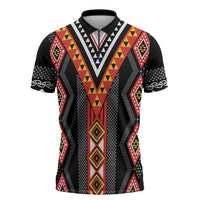 Niho Taniwha Taniko Motif Zipper Polo Shirt LT9 Red - Polynesian Pride