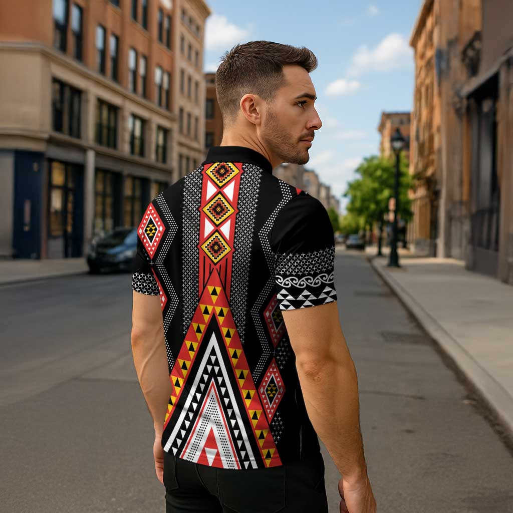 Niho Taniwha Taniko Motif Zipper Polo Shirt LT9 - Polynesian Pride