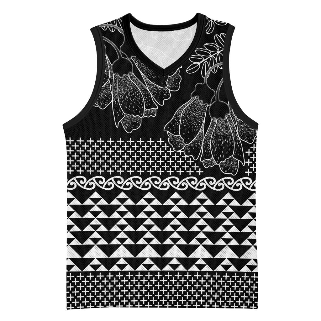 Black Taniko Kowhaiwhai Tukutuku Motif Basketball Jersey LT9 Unisex Black - Polynesian Pride