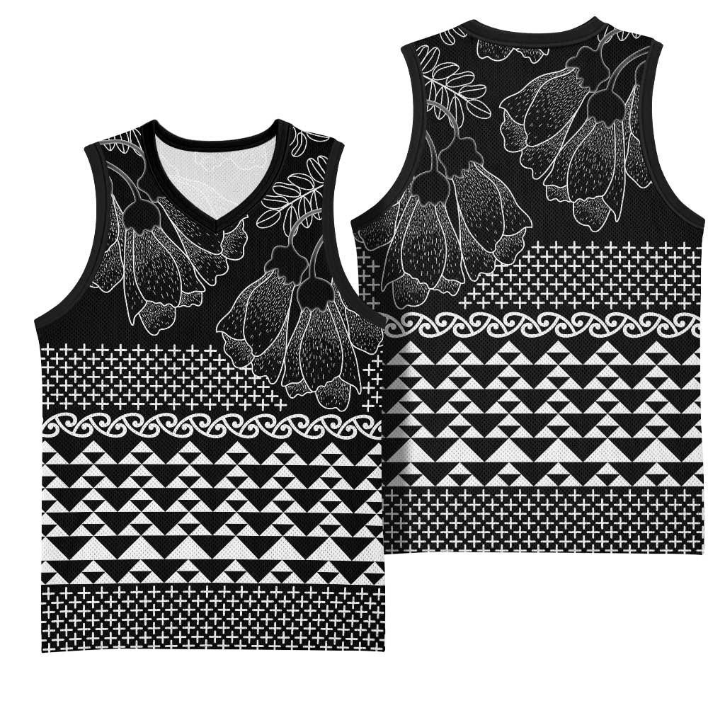Black Taniko Kowhaiwhai Tukutuku Motif Basketball Jersey LT9 - Polynesian Pride
