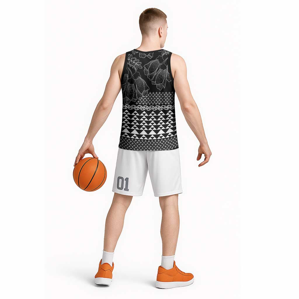 Black Taniko Kowhaiwhai Tukutuku Motif Basketball Jersey LT9 - Polynesian Pride