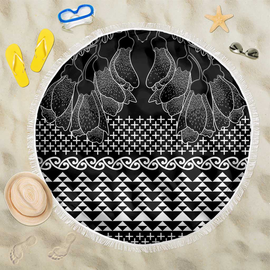 Black Taniko Kowhaiwhai Tukutuku Motif Beach Blanket LT9 One Size 150cm Black - Polynesian Pride