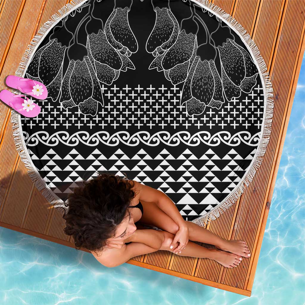 Black Taniko Kowhaiwhai Tukutuku Motif Beach Blanket LT9 - Polynesian Pride