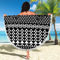 Black Taniko Kowhaiwhai Tukutuku Motif Beach Blanket LT9 - Polynesian Pride