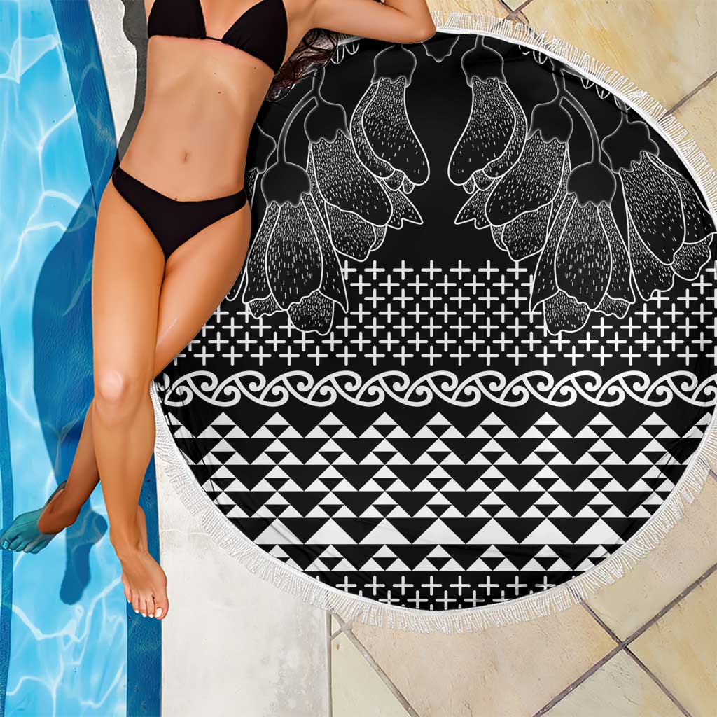 Black Taniko Kowhaiwhai Tukutuku Motif Beach Blanket LT9 - Polynesian Pride