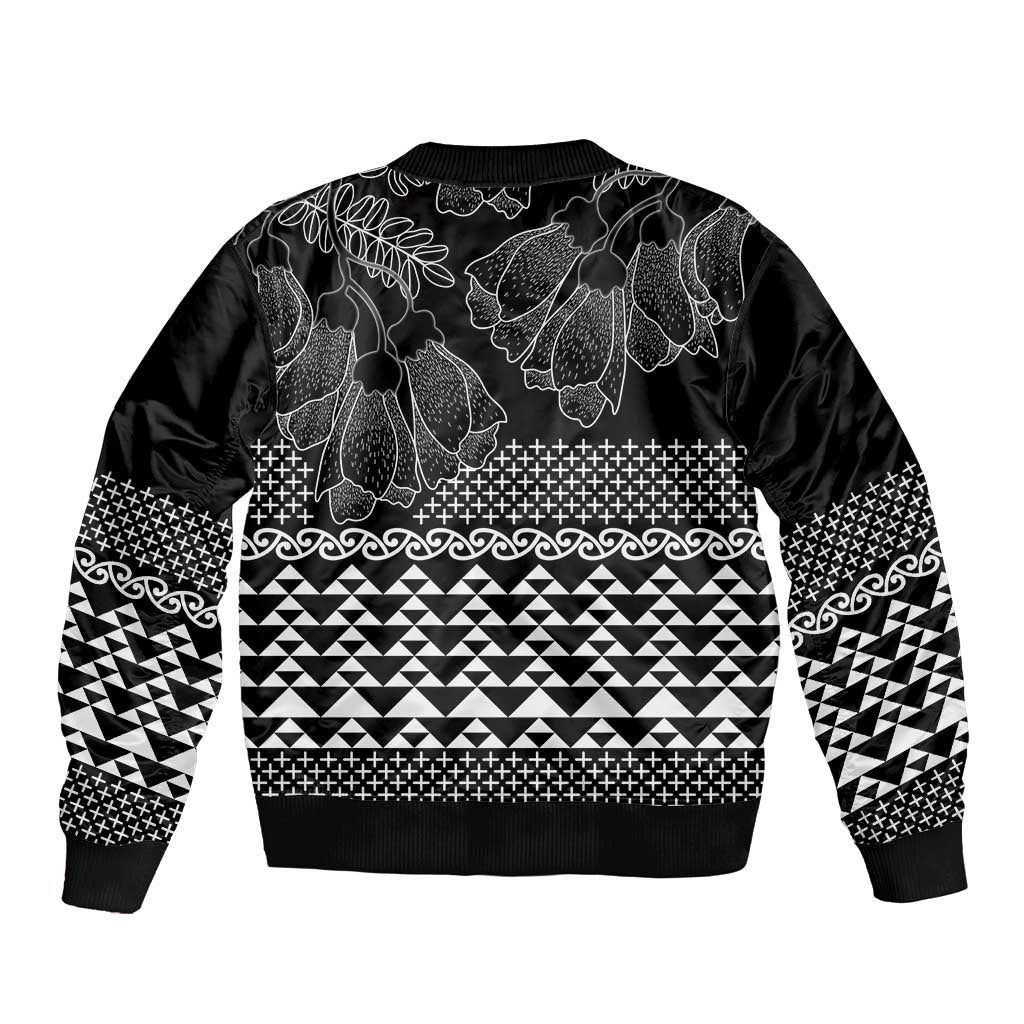 Black Taniko Kowhaiwhai Tukutuku Motif Bomber Jacket