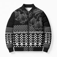Black Taniko Kowhaiwhai Tukutuku Motif Bomber Puffer Jacket - Polynesian Pride