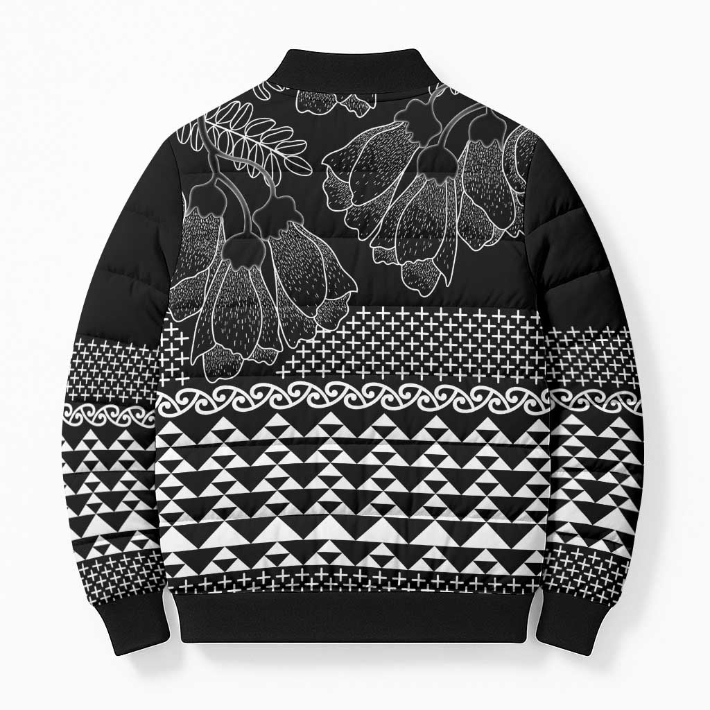 Black Taniko Kowhaiwhai Tukutuku Motif Bomber Puffer Jacket - Polynesian Pride