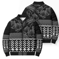 Black Taniko Kowhaiwhai Tukutuku Motif Bomber Puffer Jacket - Polynesian Pride