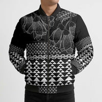 Black Taniko Kowhaiwhai Tukutuku Motif Bomber Puffer Jacket - Polynesian Pride