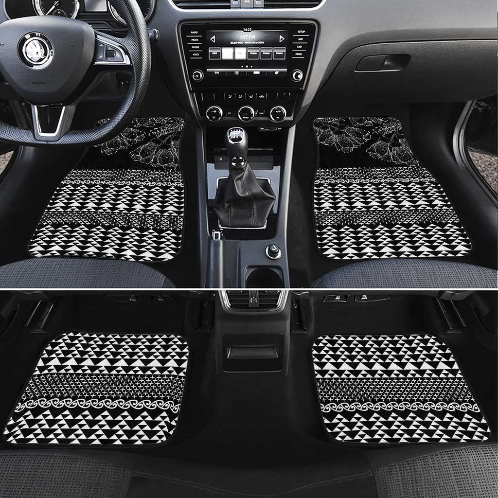 Black Taniko Kowhaiwhai Tukutuku Motif Car Mats LT9 Set 4pcs Black - Polynesian Pride