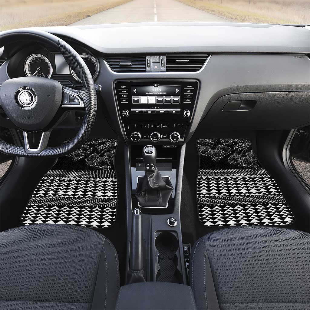 Black Taniko Kowhaiwhai Tukutuku Motif Car Mats LT9 Set 2pcs - Front Black - Polynesian Pride