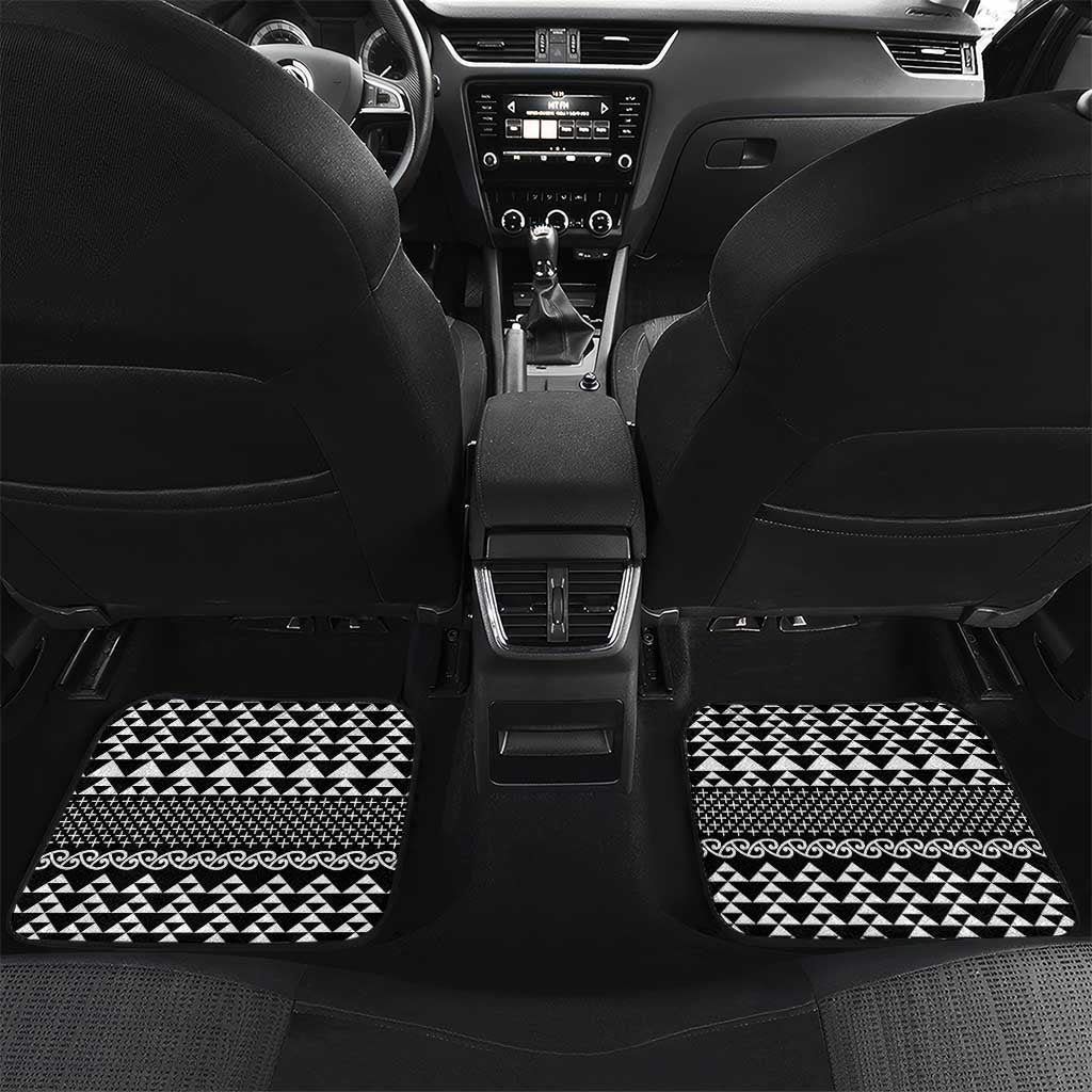 Black Taniko Kowhaiwhai Tukutuku Motif Car Mats LT9 Set 2pcs - Back Black - Polynesian Pride