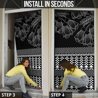 Black Taniko Kowhaiwhai Tukutuku Motif Door Cover - Polynesian Pride