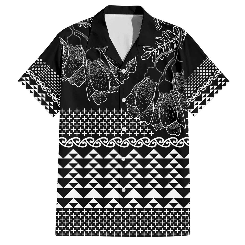 Black Taniko Kowhaiwhai Tukutuku Motif Family Matching Off Shoulder Maxi Dress and Hawaiian Shirt