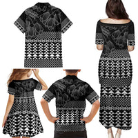 Black Taniko Kowhaiwhai Tukutuku Motif Family Matching Puletasi and Hawaiian Shirt