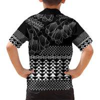 Black Taniko Kowhaiwhai Tukutuku Motif Family Matching Short Sleeve Bodycon Dress and Hawaiian Shirt
