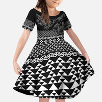 Black Taniko Kowhaiwhai Tukutuku Motif Family Matching Short Sleeve Bodycon Dress and Hawaiian Shirt