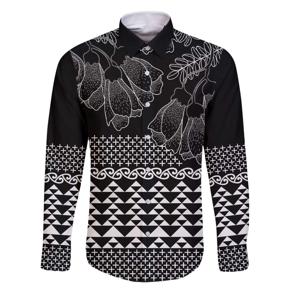 Black Taniko Kowhaiwhai Tukutuku Motif Family Matching Short Sleeve Bodycon Dress and Hawaiian Shirt