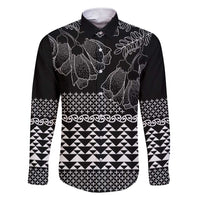 Black Taniko Kowhaiwhai Tukutuku Motif Family Matching Short Sleeve Bodycon Dress and Hawaiian Shirt