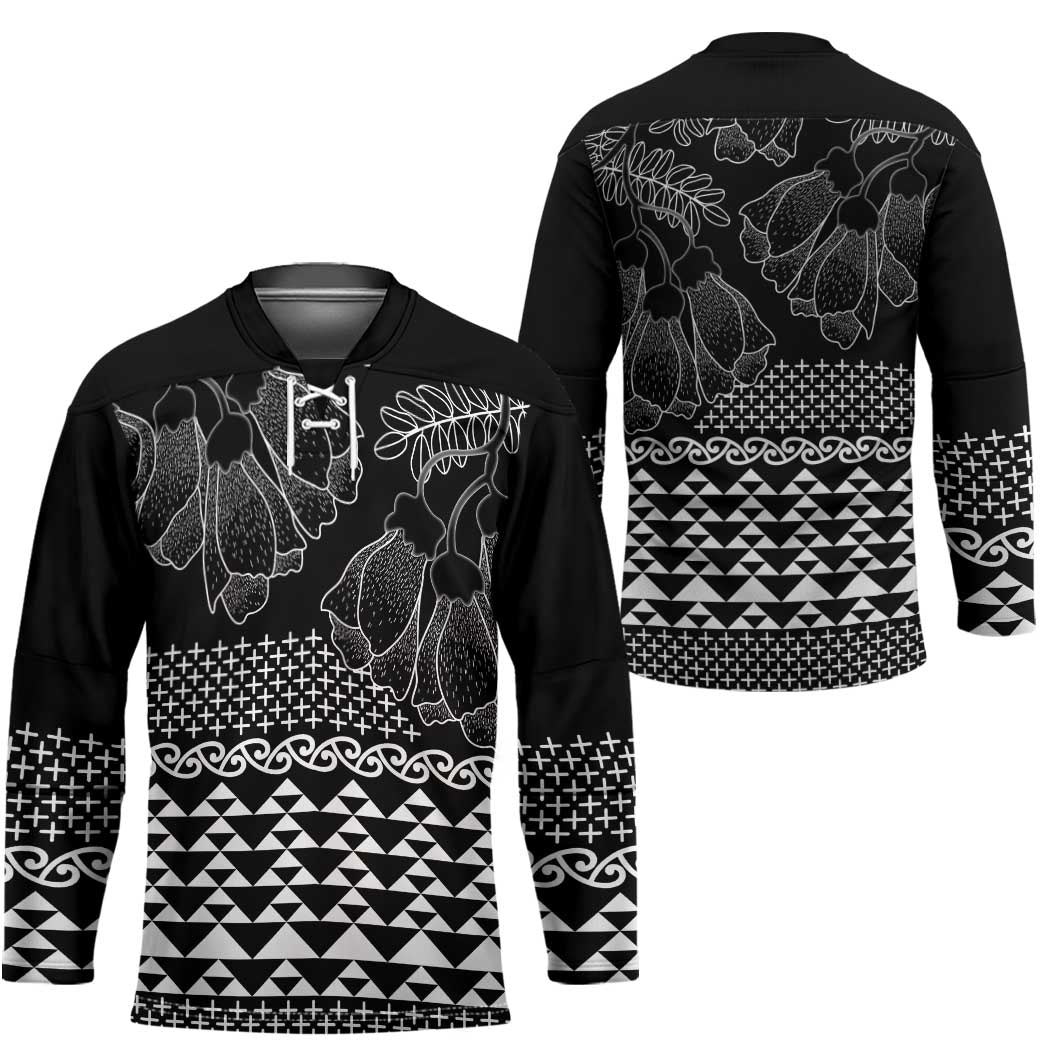 Black Taniko Kowhaiwhai Tukutuku Motif Hockey Jersey LT9 - Polynesian Pride