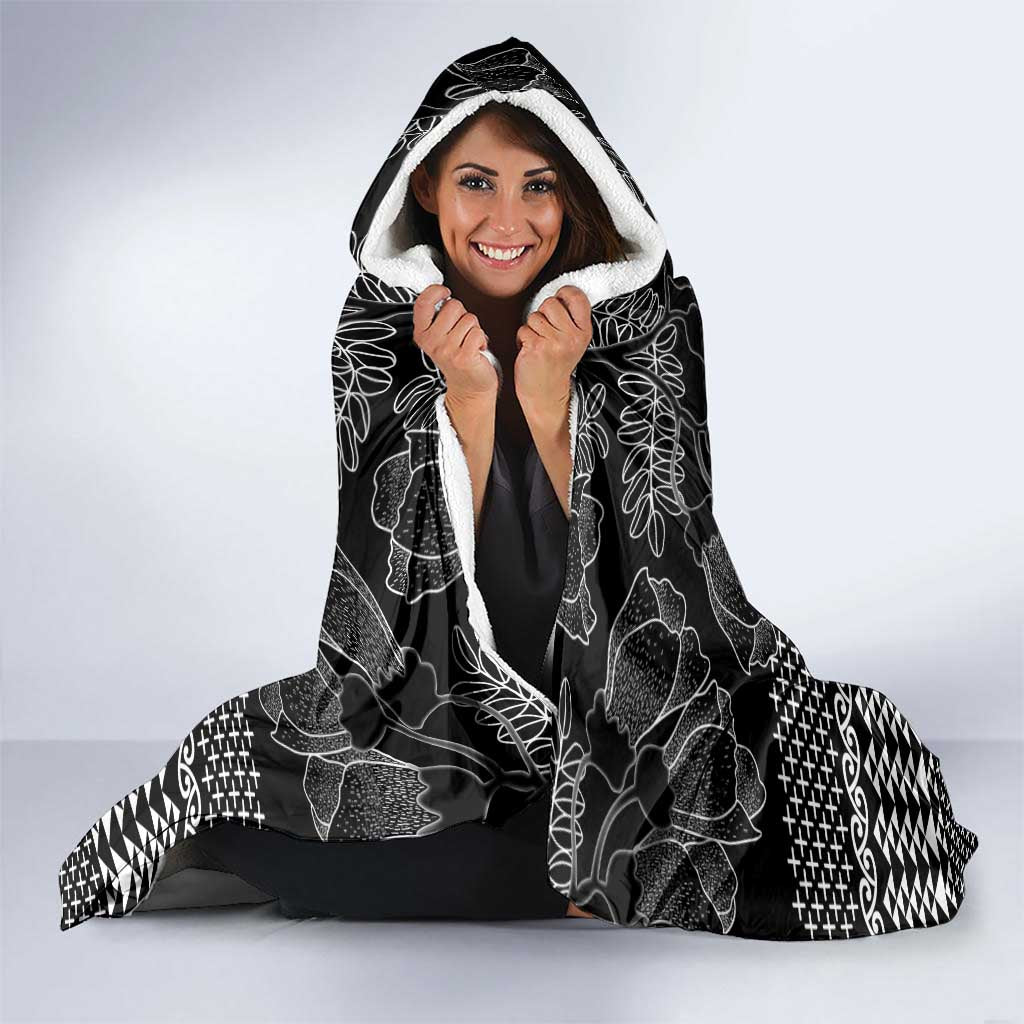 Black Taniko Kowhaiwhai Tukutuku Motif Hooded Blanket LT9 - Polynesian Pride