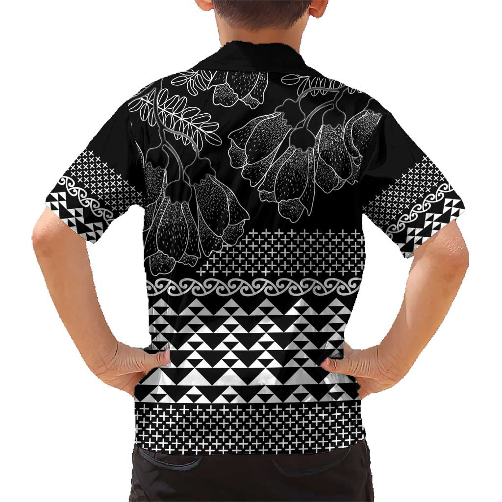 Black Taniko Kowhaiwhai Tukutuku Motif Kid Hawaiian Shirt