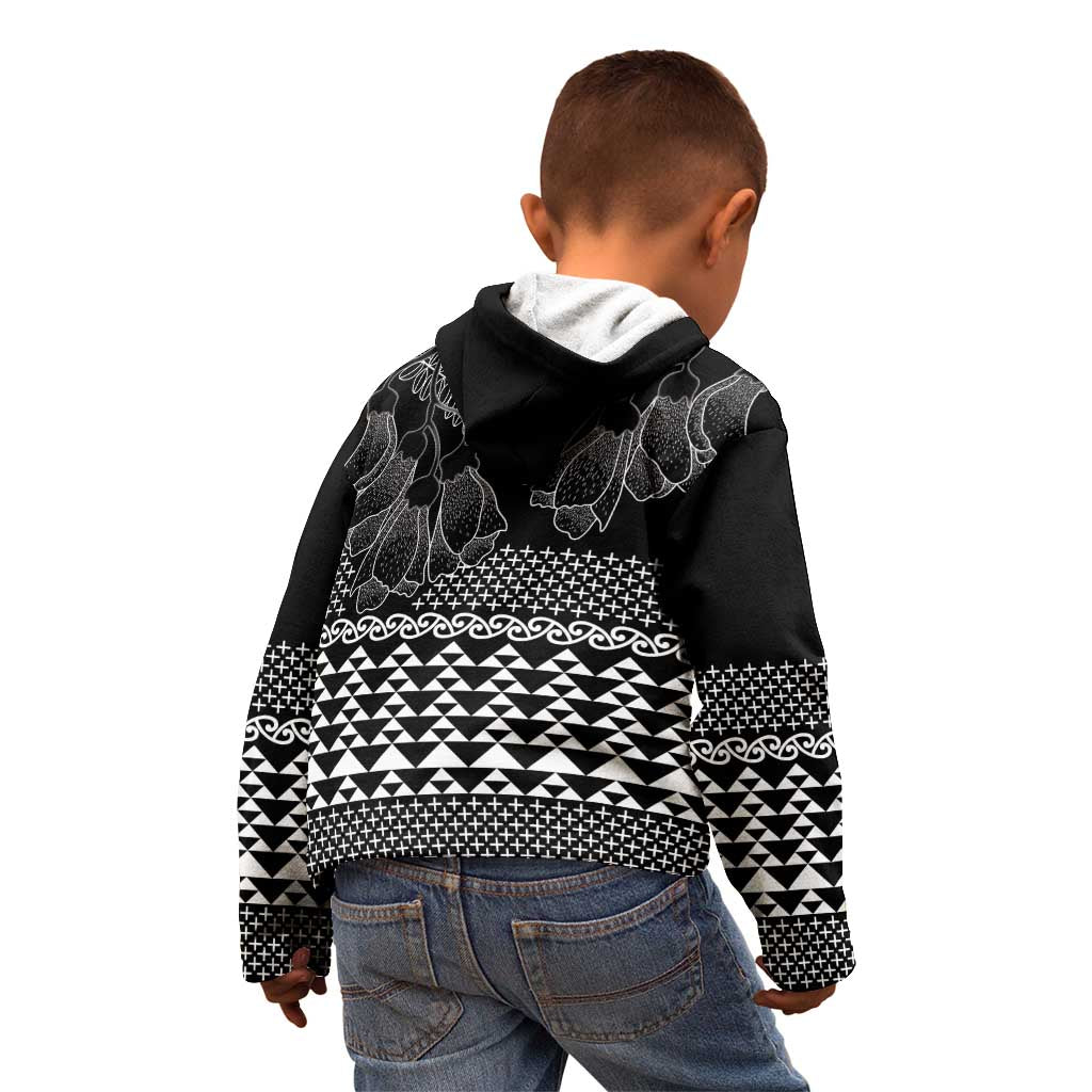 Black Taniko Kowhaiwhai Tukutuku Motif Kid Hoodie