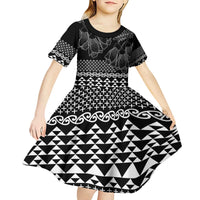 Black Taniko Kowhaiwhai Tukutuku Motif Kid Short Sleeve Dress
